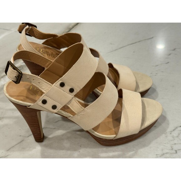 Franco Sarto Womens SZ 8 Ivory Nubuck Leather Mulan Strappy Heel Sandals Shoes - Picture 5 of 9